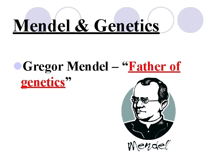 Mendel & Genetics l. Gregor Mendel – “Father of genetics” 