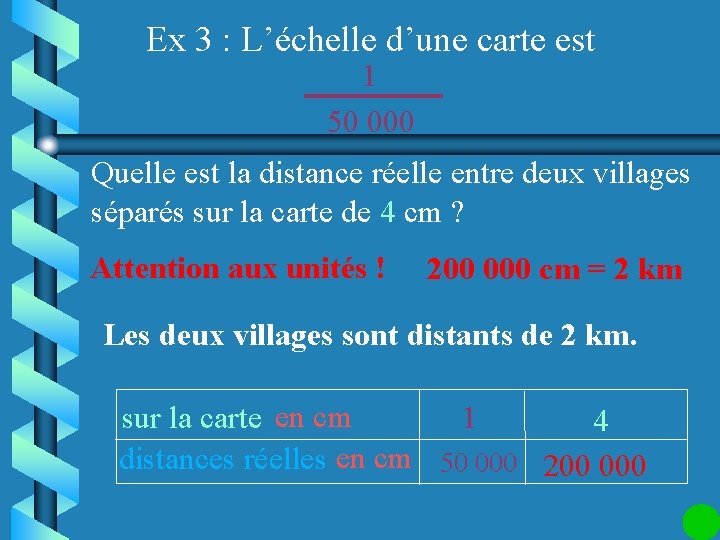 Ex 3 : L’échelle d’une carte est 1 50 000 Quelle est la distance