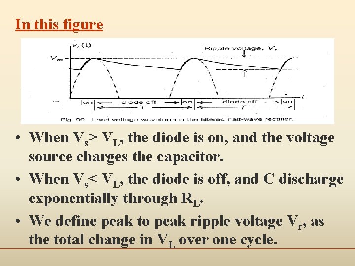 In this figure • When Vs> VL, the diode is on, and the voltage