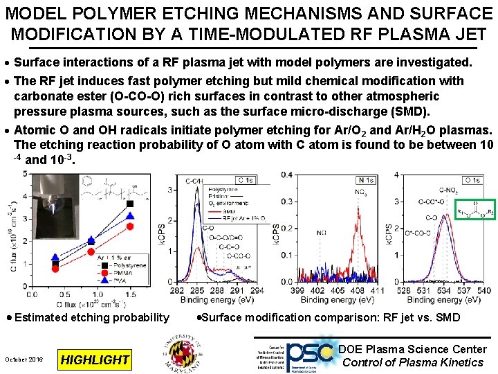 MODEL POLYMER ETCHING MECHANISMS AND SURFACE MODIFICATION BY A TIME-MODULATED RF PLASMA JET Surface