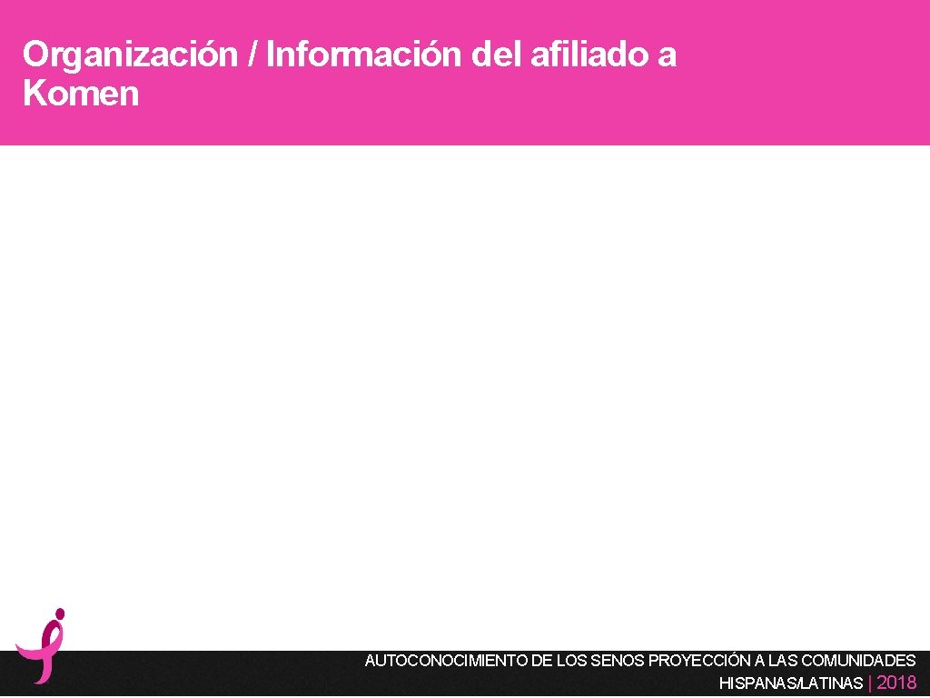 Organización / Información del afiliado a Komen AUTOCONOCIMIENTO DE LOS SENOS PROYECCIÓN A LAS