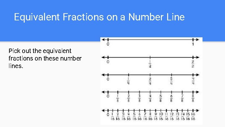 Equivalent Fractions on a Number Line Pick out the equivalent fractions on these number