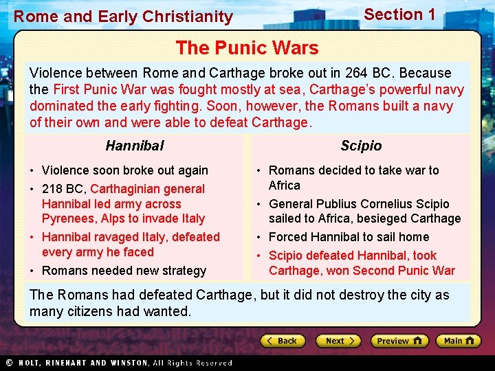 Section 1 Rome and Early Christianity The Punic Wars Violence between Rome and Carthage