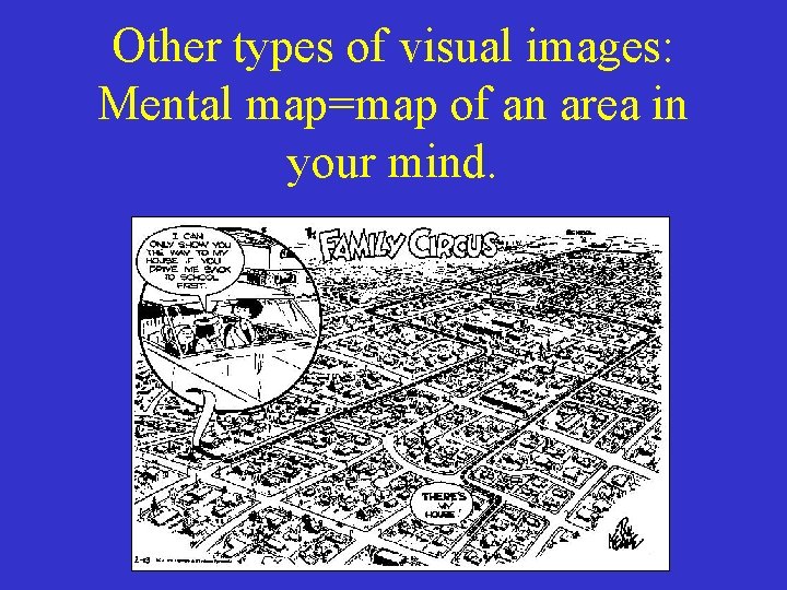 Other types of visual images: Mental map=map of an area in your mind. Other types of visual images: Mental map=map of an area in your mind.