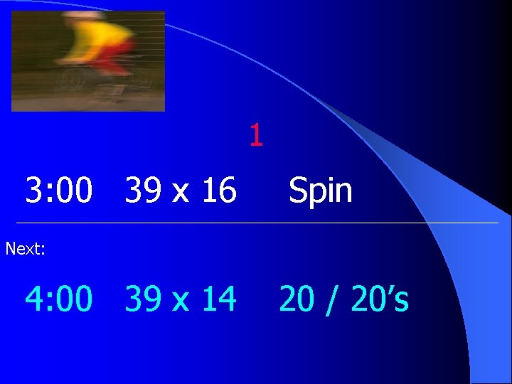 1 3: 00 39 x 16 Spin Next: 4: 00 39 x 14 20