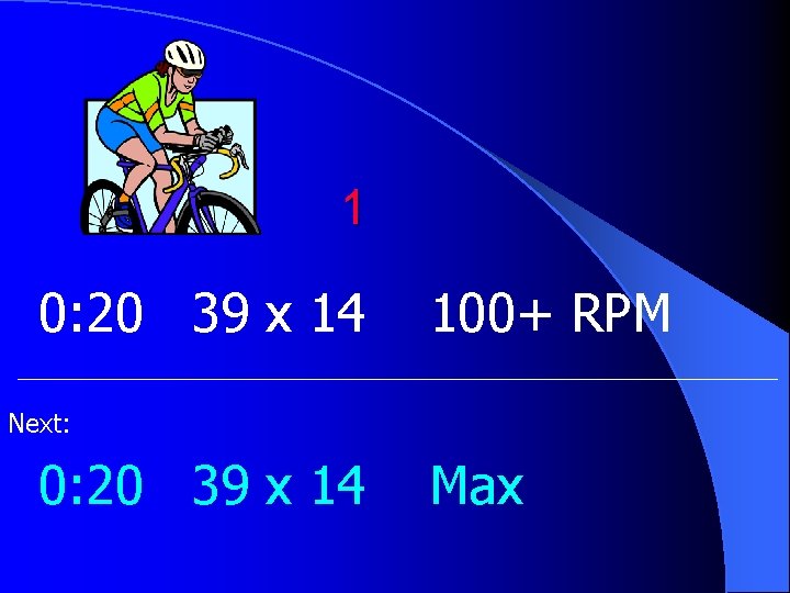 1 0: 20 39 x 14 100+ RPM Next: 0: 20 39 x 14