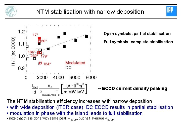 NTM stabilisation with narrow deposition Open symbols: partial stabilisation Full symbols: complete stabilisation ~