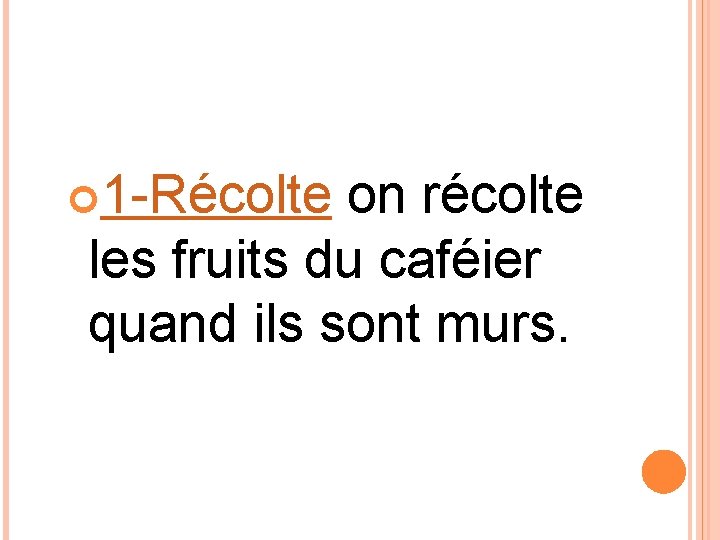  1 -Récolte on récolte les fruits du caféier quand ils sont murs. 