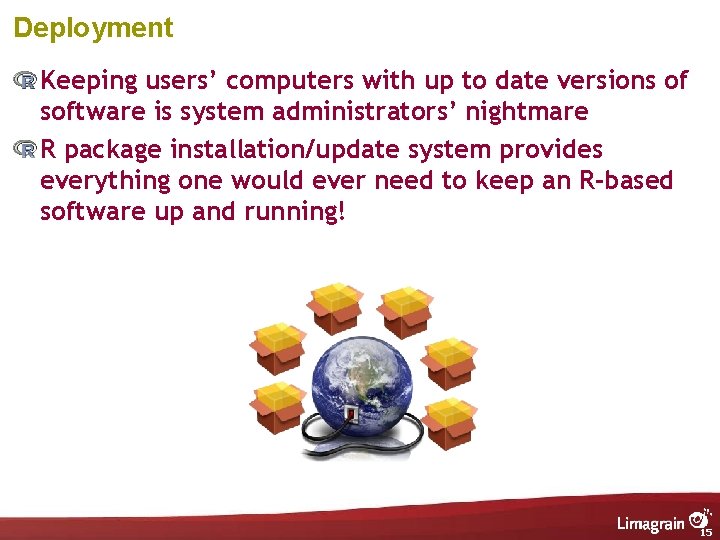 Deployment Keeping users’ computers with up to date versions of software is system administrators’