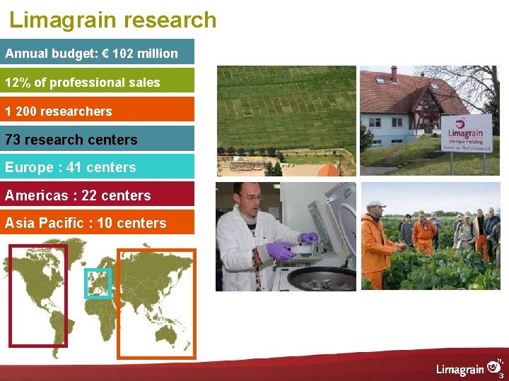 Limagrain research Annual budget: € 102 million 12% of professional sales 1 200 researchers