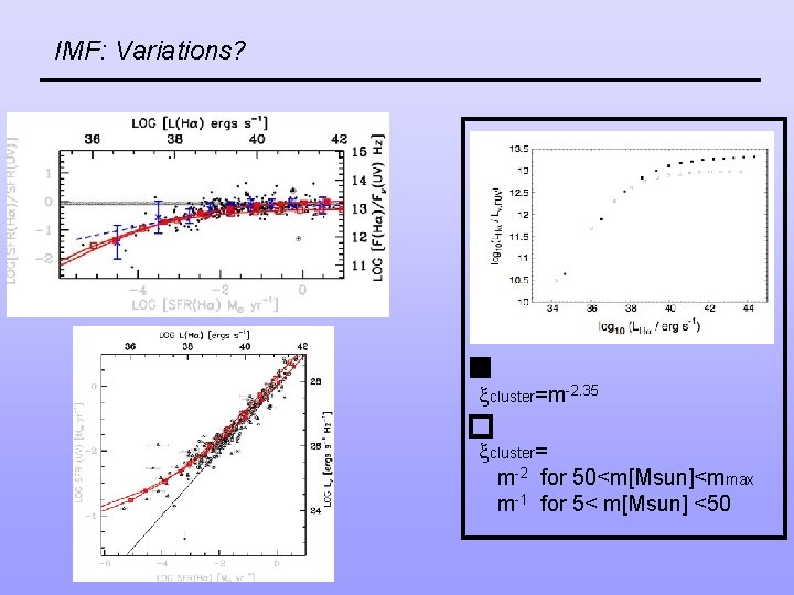 IMF: Variations? cluster=m-2. 35 cluster= m-2 for 50<m[Msun]<mmax m-1 for 5< m[Msun] <50 