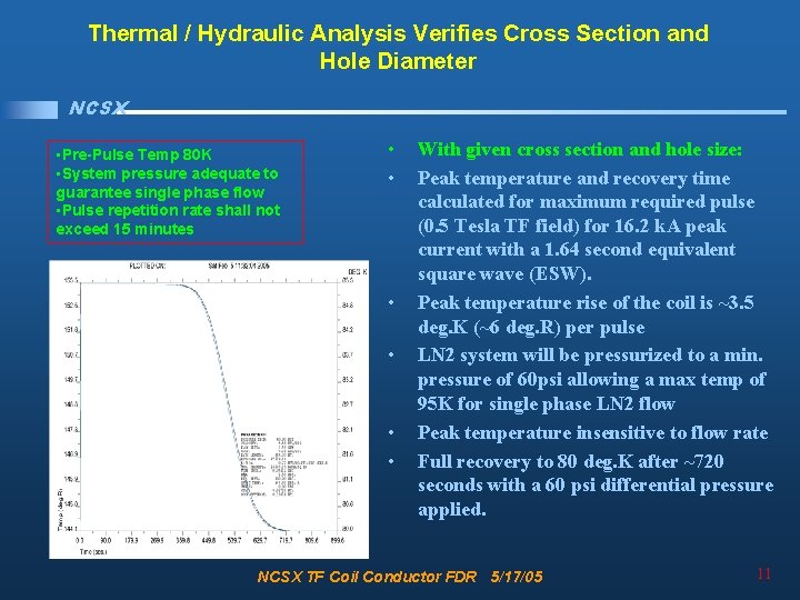 Thermal / Hydraulic Analysis Verifies Cross Section and Hole Diameter NCSX • Pre-Pulse Temp