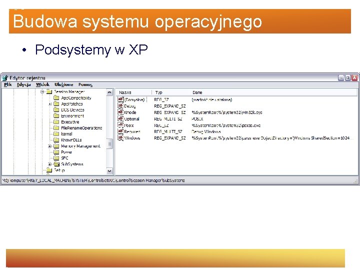 Budowa systemu operacyjnego • Podsystemy w XP 