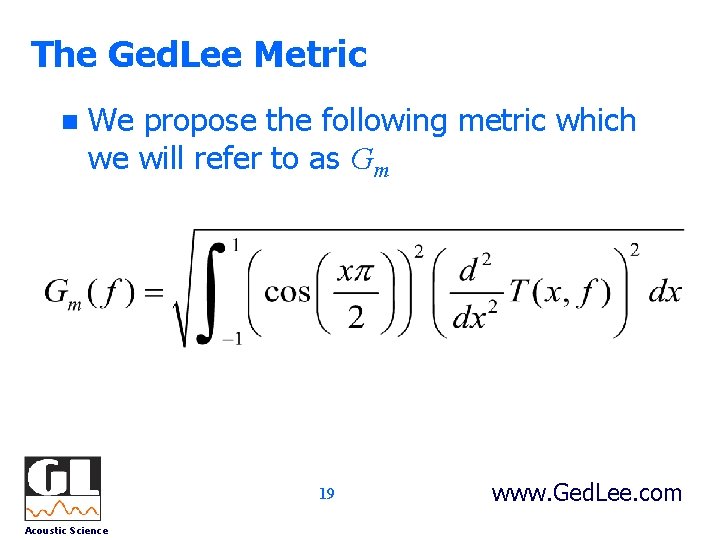 The Ged. Lee Metric n We propose the following metric which we will refer