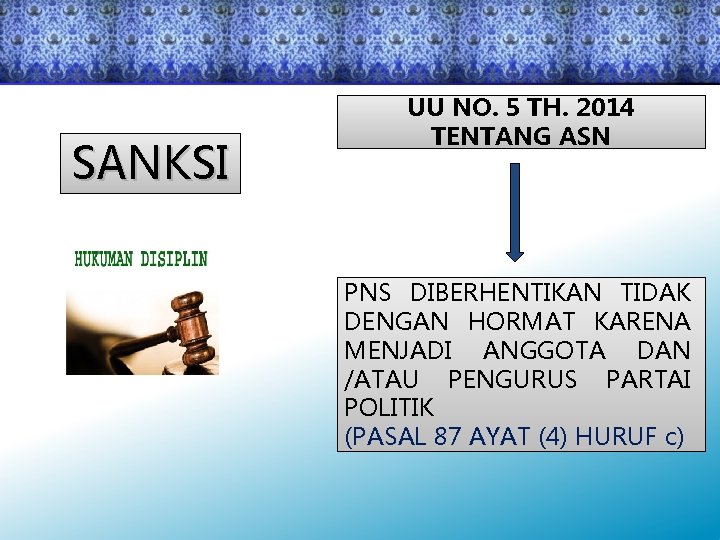 SANKSI UU NO. 5 TH. 2014 TENTANG ASN PNS DIBERHENTIKAN TIDAK DENGAN HORMAT KARENA