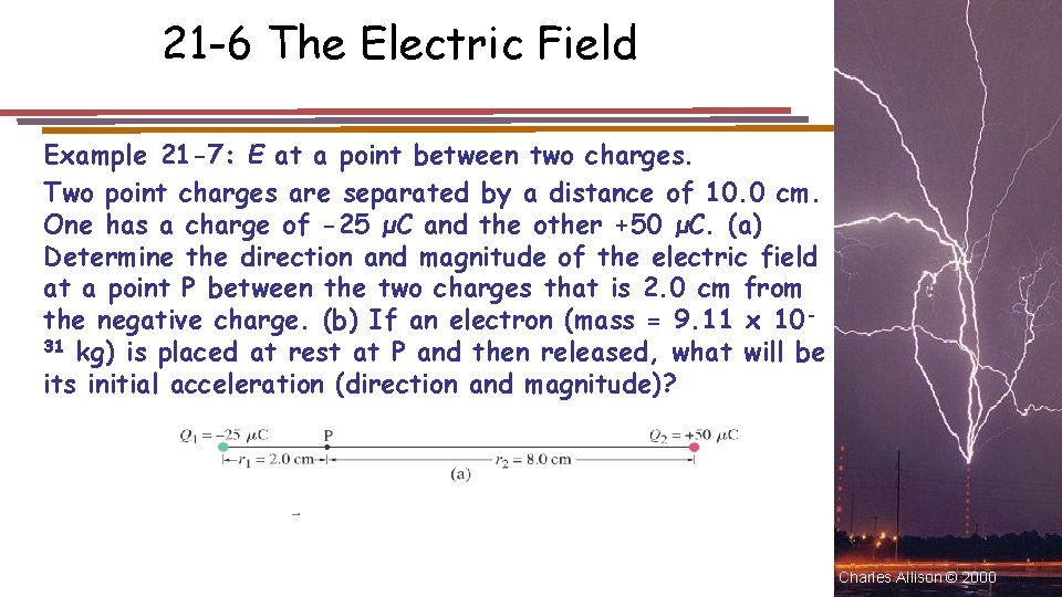 21 -6 The Electric Field Example 21 -7: E at a point between two