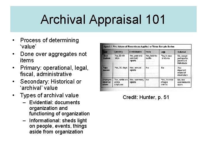 Archival Appraisal 101 • Process of determining ‘value’ • Done over aggregates not items