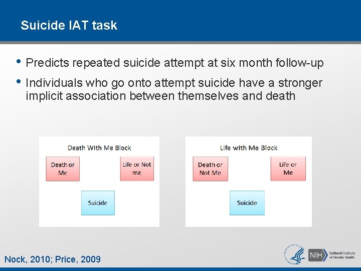 Suicide IAT task • Predicts repeated suicide attempt at six month follow-up • Individuals Suicide IAT task • Predicts repeated suicide attempt at six month follow-up • Individuals