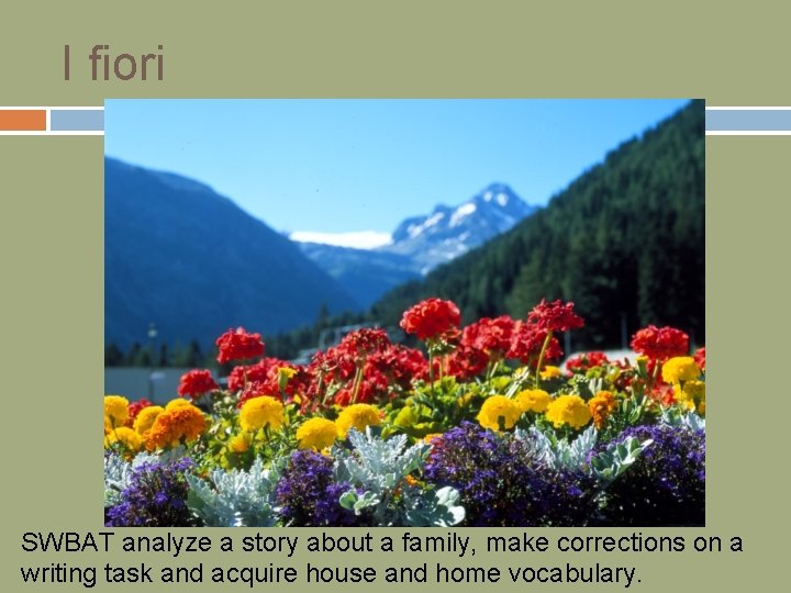 I fiori SWBAT analyze a story about a family, make corrections on a writing