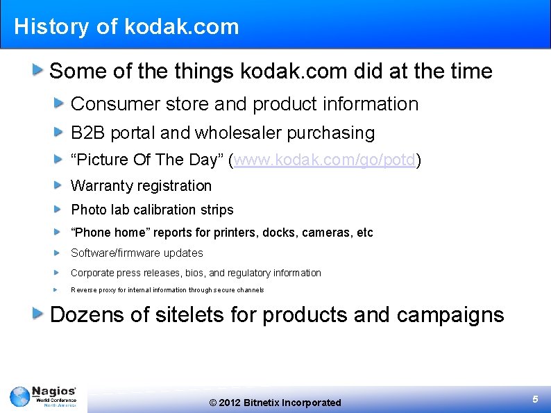 History of kodak. com Some of the things kodak. com did at the time