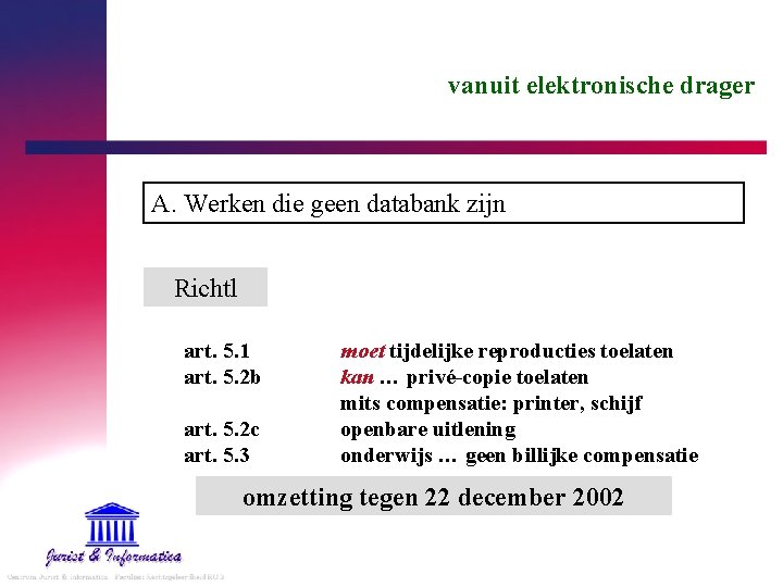 vanuit elektronische drager A. Werken die geen databank zijn Richtl art. 5. 1 art.