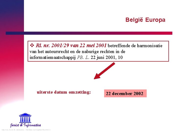 België Europa v Rl. nr. 2001/29 van 22 mei 2001 betreffende de harmonisatie van