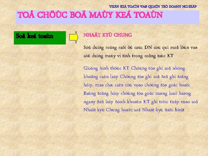 VIEÄN KEÁ TOAÙN VAØ QUAÛN TRÒ DOANH NGHIEÄP TOÅ CHÖÙC BOÄ MAÙY KEÁ TOAÙN