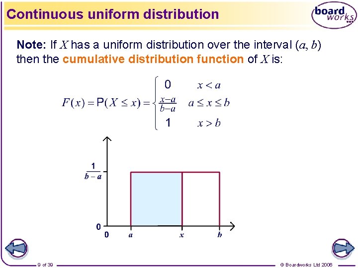 Continuous uniform distribution Note: If X has a uniform distribution over the interval (a,