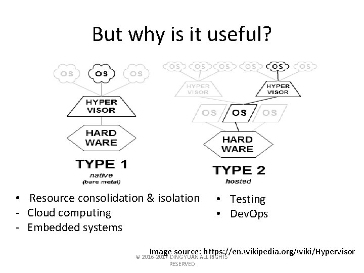 But why is it useful? • Resource consolidation & isolation - Cloud computing -