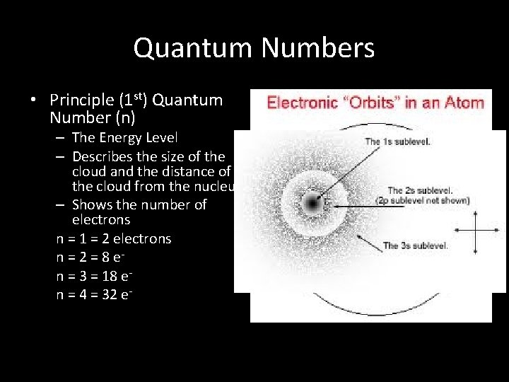 Quantum Numbers • Principle (1 st) Quantum Number (n) – The Energy Level –