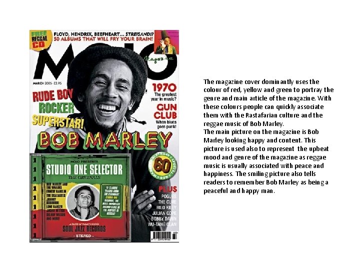 The magazine cover dominantly uses the colour of red, yellow and green to portray