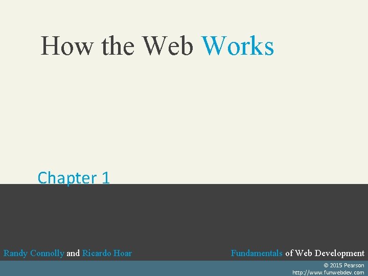 How the Web Works Chapter 1 Randy Connolly and Ricardo Hoar Fundamentals of Web
