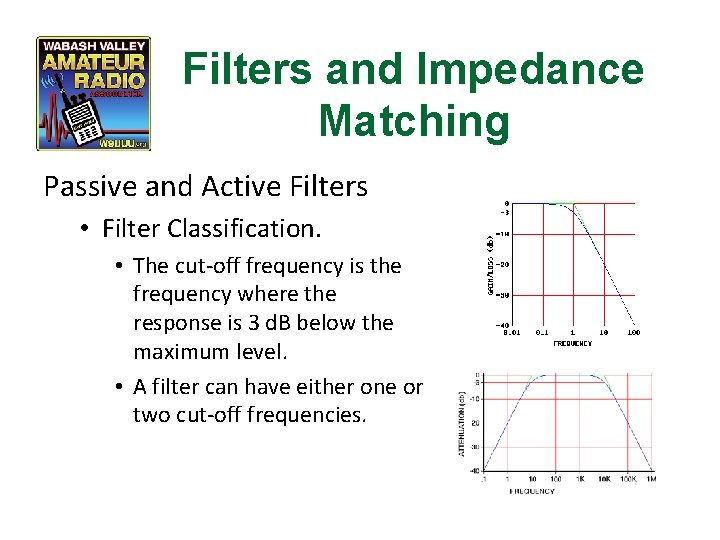 Filters and Impedance Matching Passive and Active Filters • Filter Classification. • The cut-off