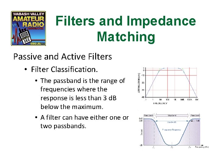 Filters and Impedance Matching Passive and Active Filters • Filter Classification. • The passband