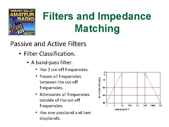 Filters and Impedance Matching Passive and Active Filters • Filter Classification. • A band-pass