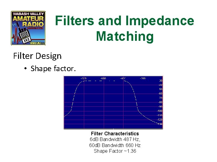 Filters and Impedance Matching Filter Design • Shape factor. Filter Characteristics 6 d. B