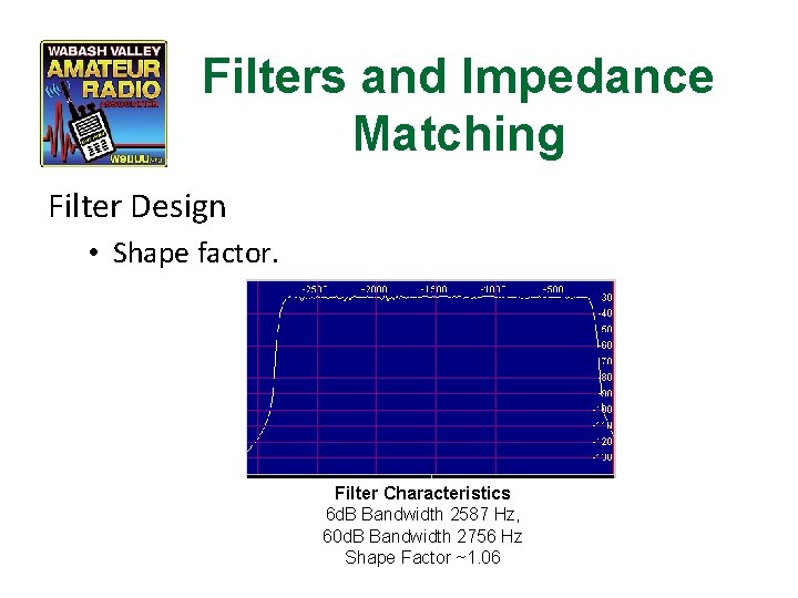 Filters and Impedance Matching Filter Design • Shape factor. Filter Characteristics 6 d. B