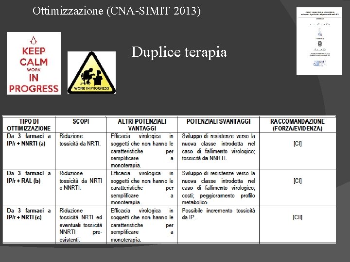 Ottimizzazione (CNA-SIMIT 2013) Duplice terapia 