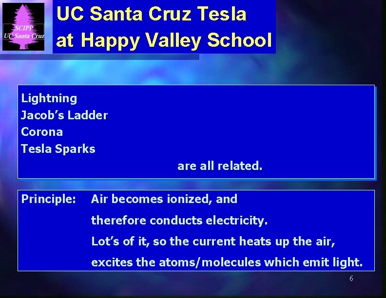 UC Santa Cruz Tesla at Happy Valley School Lightning Jacob’s Ladder Corona Tesla Sparks