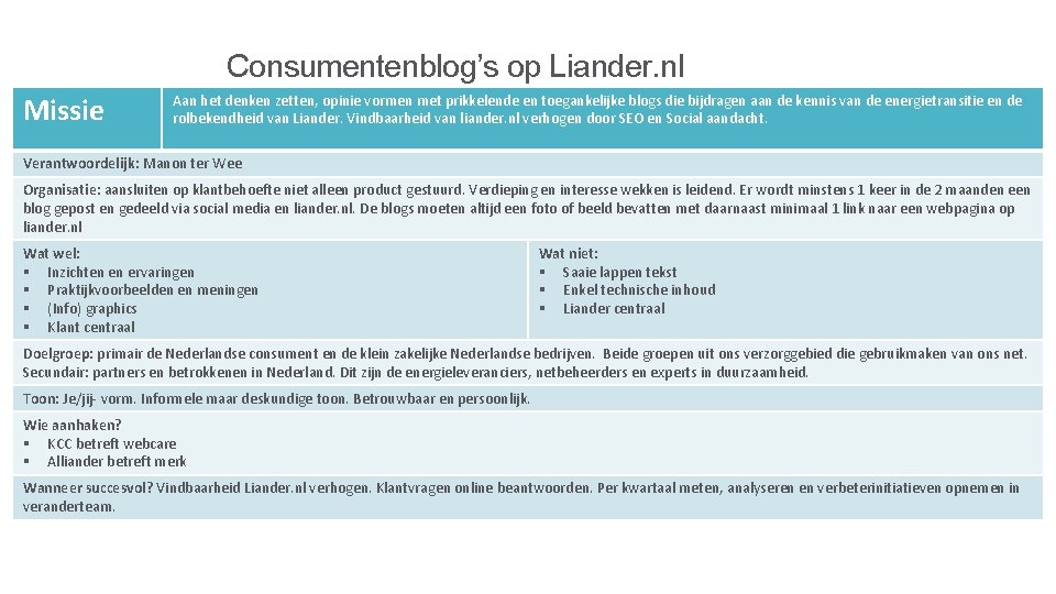 Consumentenblog’s op Liander. nl Missie Aan het denken zetten, opinie vormen met prikkelende en