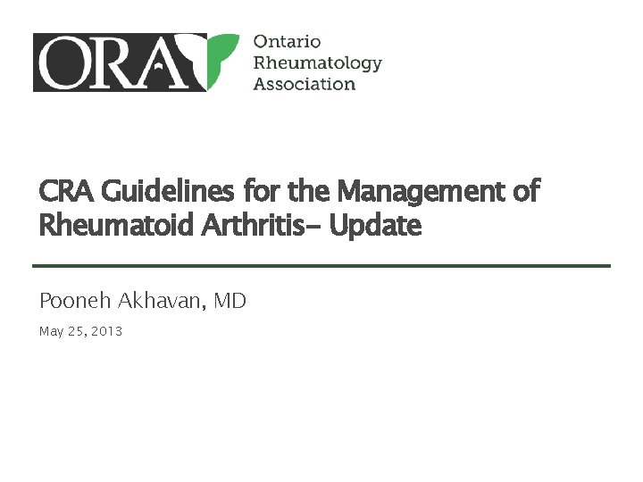 CRA Guidelines for the Management of Rheumatoid Arthritis