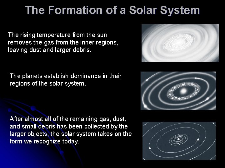 The Formation of a Solar System The rising temperature from the sun removes the