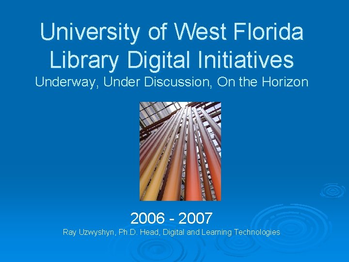 University of West Florida Library Digital Initiatives Underway, Under Discussion, On the Horizon 2006