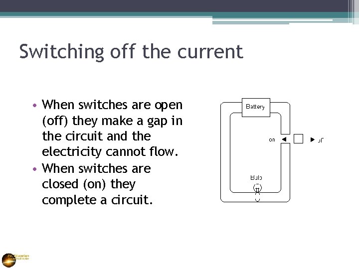 Switching off the current • When switches are open (off) they make a gap