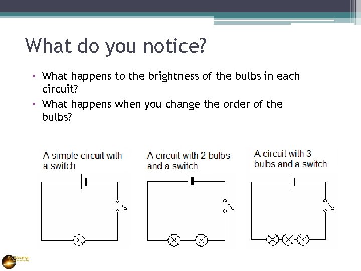 What do you notice? • What happens to the brightness of the bulbs in