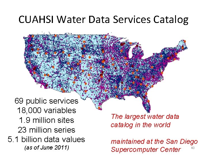 CUAHSI Water Data Services Catalog 69 public services 18, 000 variables 1. 9 million