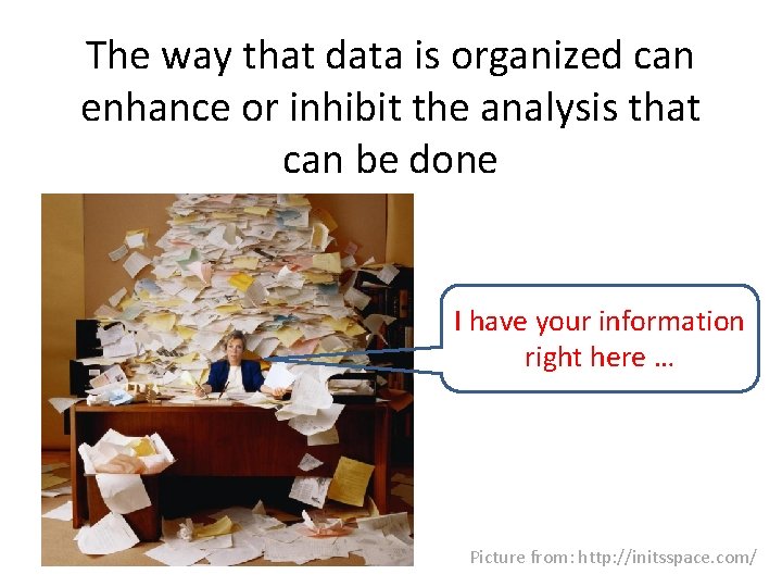 The way that data is organized can enhance or inhibit the analysis that can
