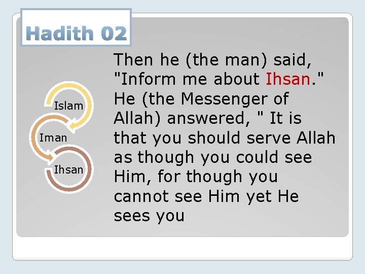 Hadith 02 Islam Iman Ihsan Then he (the man) said, "Inform me about Ihsan.