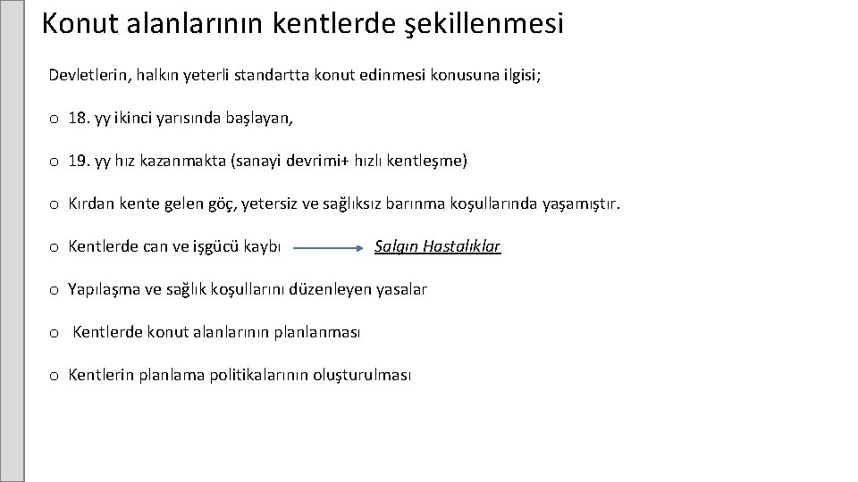 Konut alanlarının kentlerde şekillenmesi Devletlerin, halkın yeterli standartta konut edinmesi konusuna ilgisi; o 18.