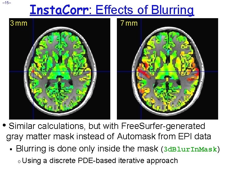 Insta. Corr: Effects of Blurring – 15– 3 mm 7 mm • Similar calculations,